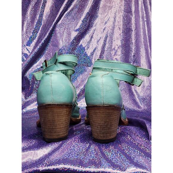 Corral Turquoise Stud Woven Snip Toe Western Cowgirl Buckle Straps Mules Sz 8 - Picture 6 of 8